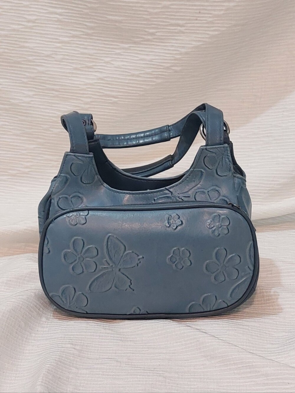 Y2K Blue Embossed Butterfly Shoulder Bag